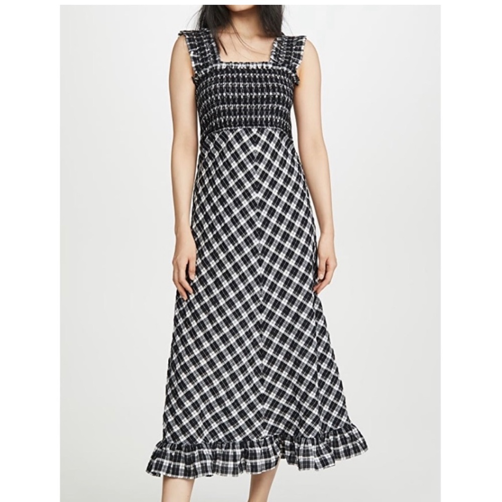 Ganni seersucker black and white checkered…